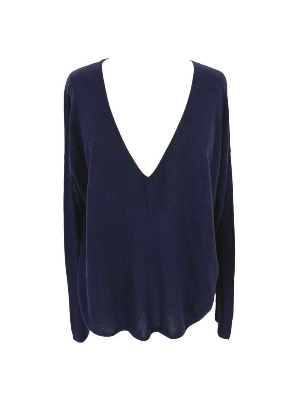 Eileen Fisher V-Neck Navy Blue Long Sleeve Sweater Tencel Size XL Minimalist